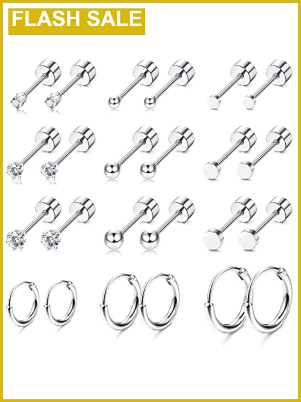 9 Pair Tiny Stud Earring Set 14K Gold Plated Surgical Steel Hypoallergenic